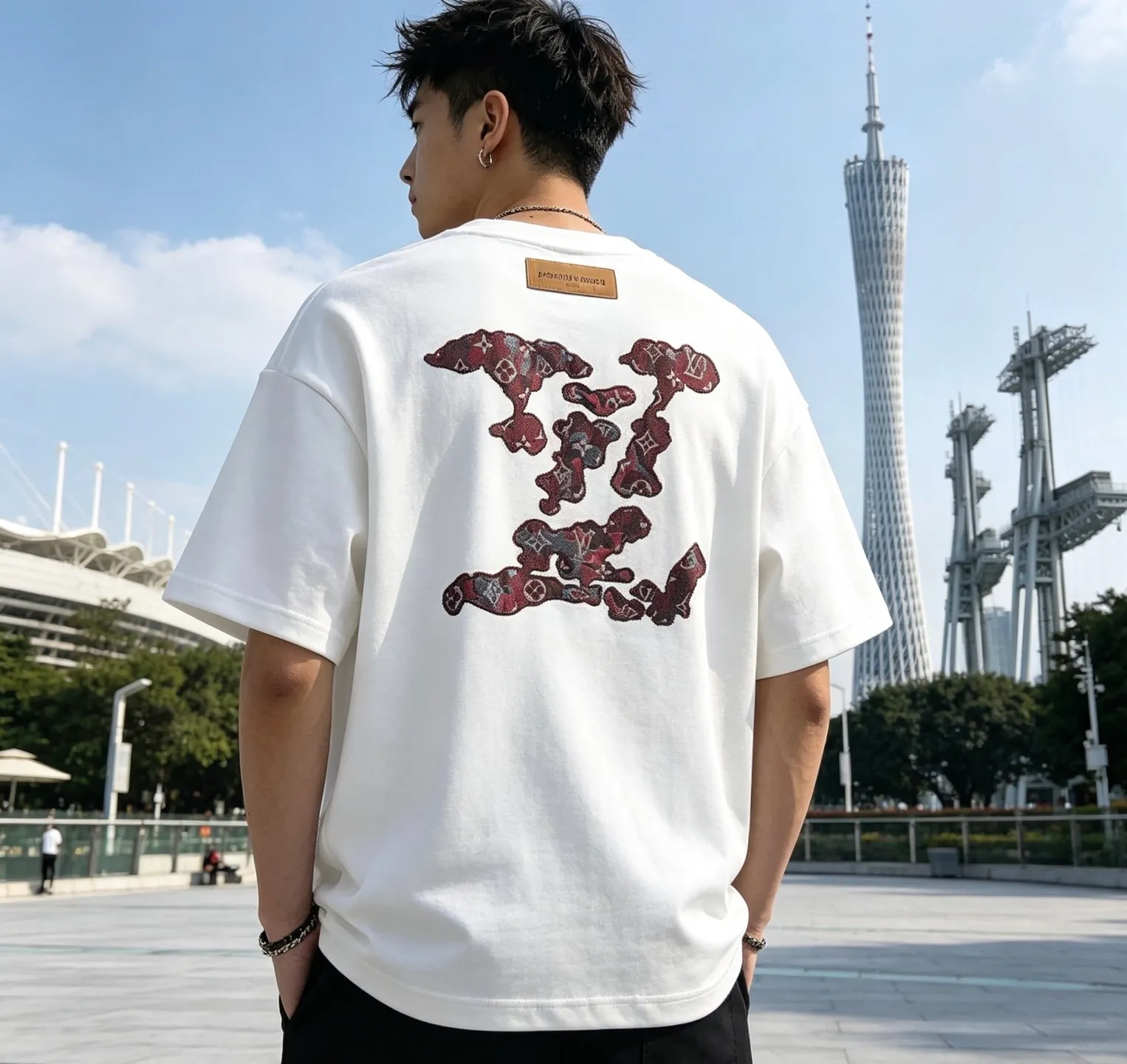 Louis Vuitton/Louis Vuitton 26ss cloud old flower patch embroidered short sleeves